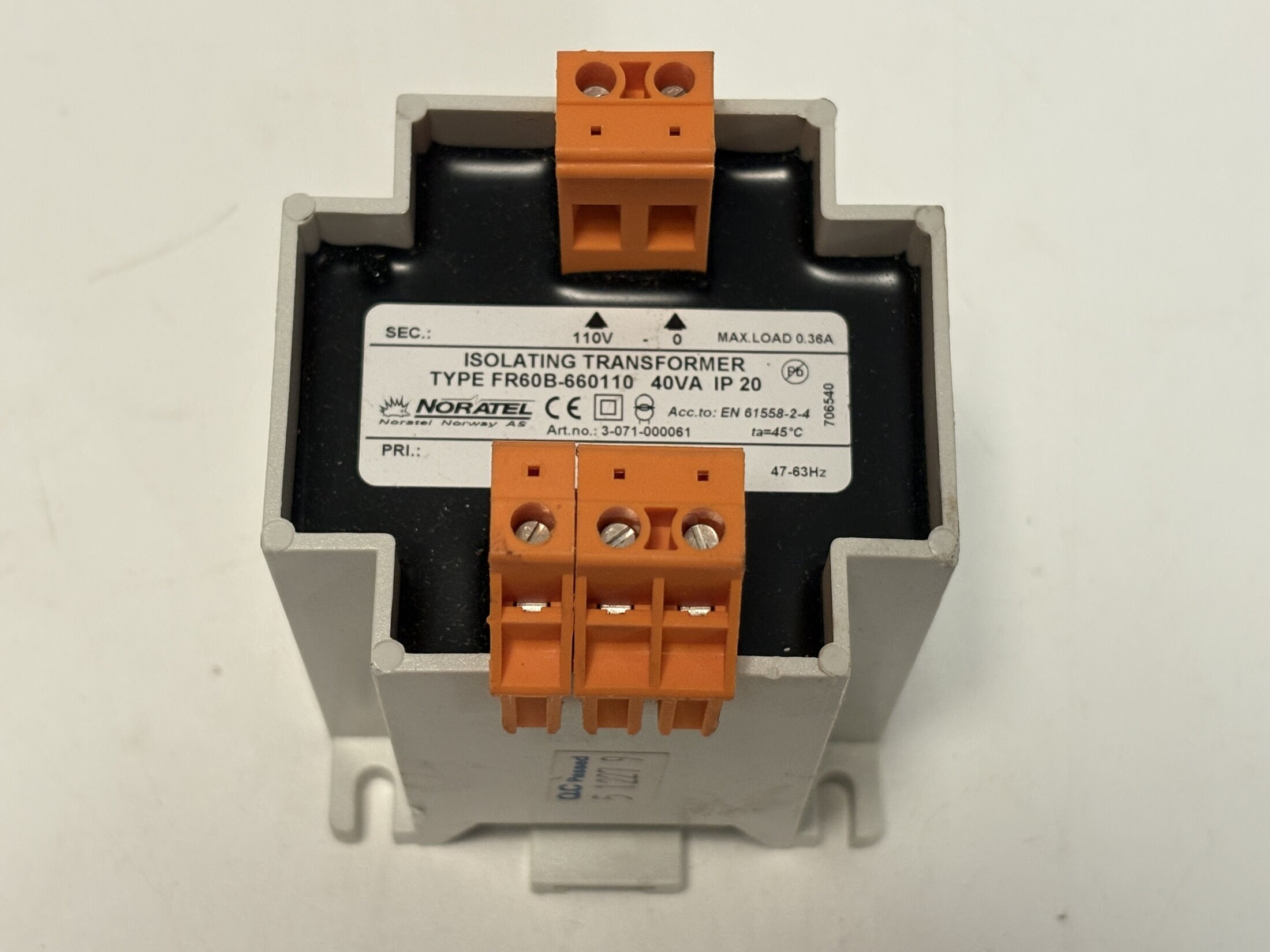 Noratel FR6063-60110 40VA 110V Isolating Transformer