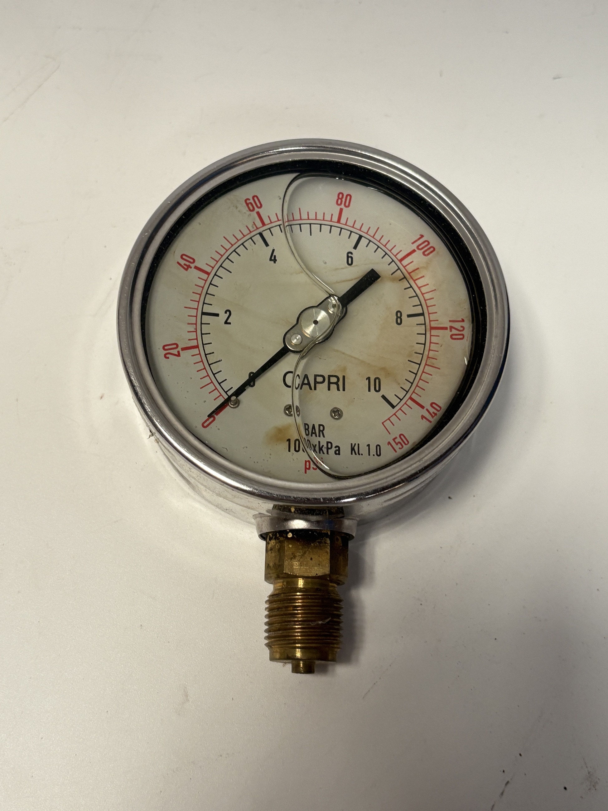 CAPRI 4in 0-10 Bar 0-150 PSI Pressure Gauge 1/2in BSP