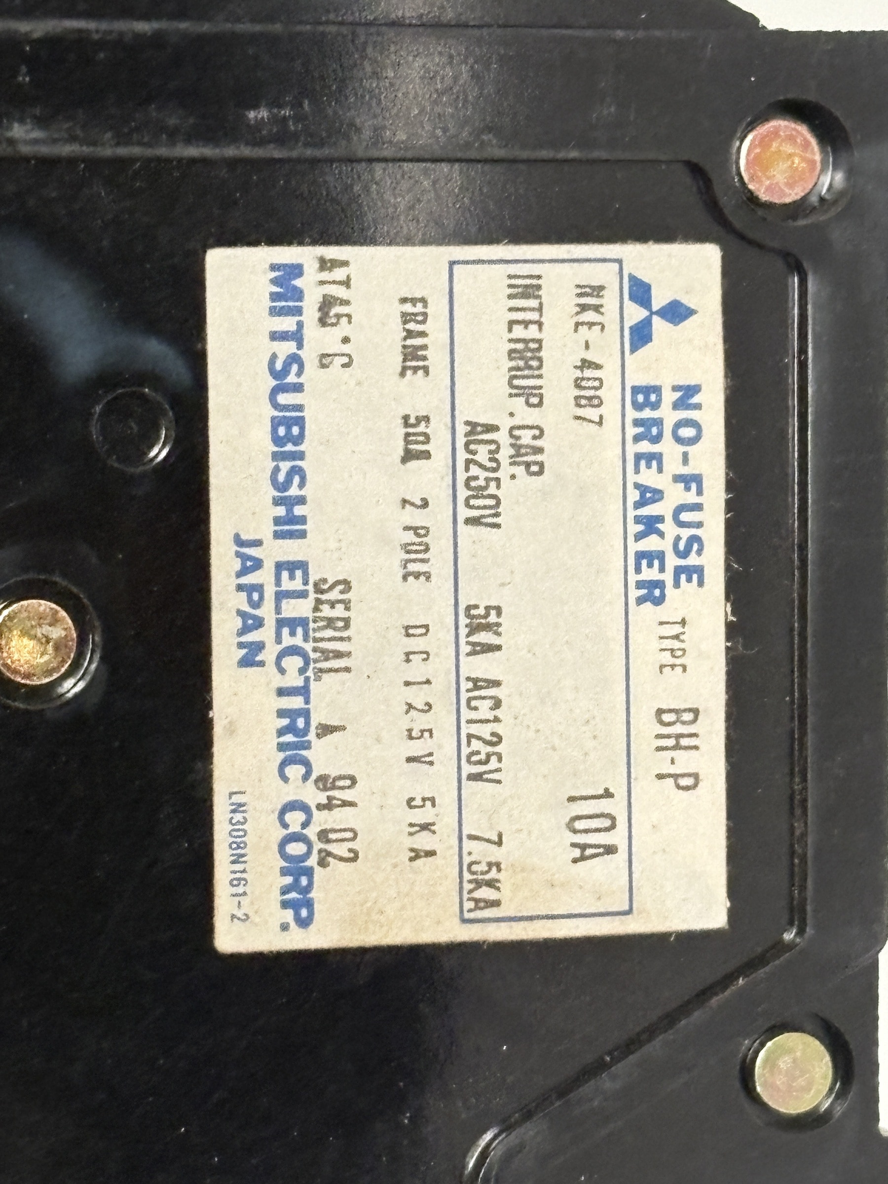 Mitsubishi BH-P 2P 10A No-Fuse Circuit Breaker